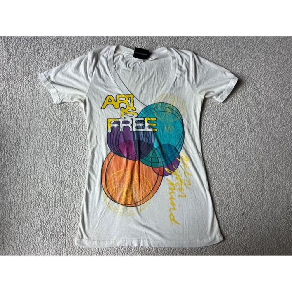 Junk Food Art Is Free Graphic Tshirt White Womens Medium